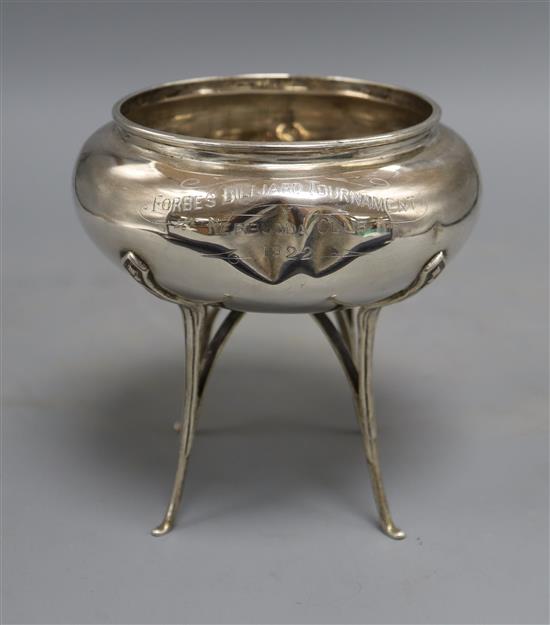 A 1920s white metal trophy bowl, with engraved inscription (lacking cover?), stamped Barton Silver, height 14.4cm,